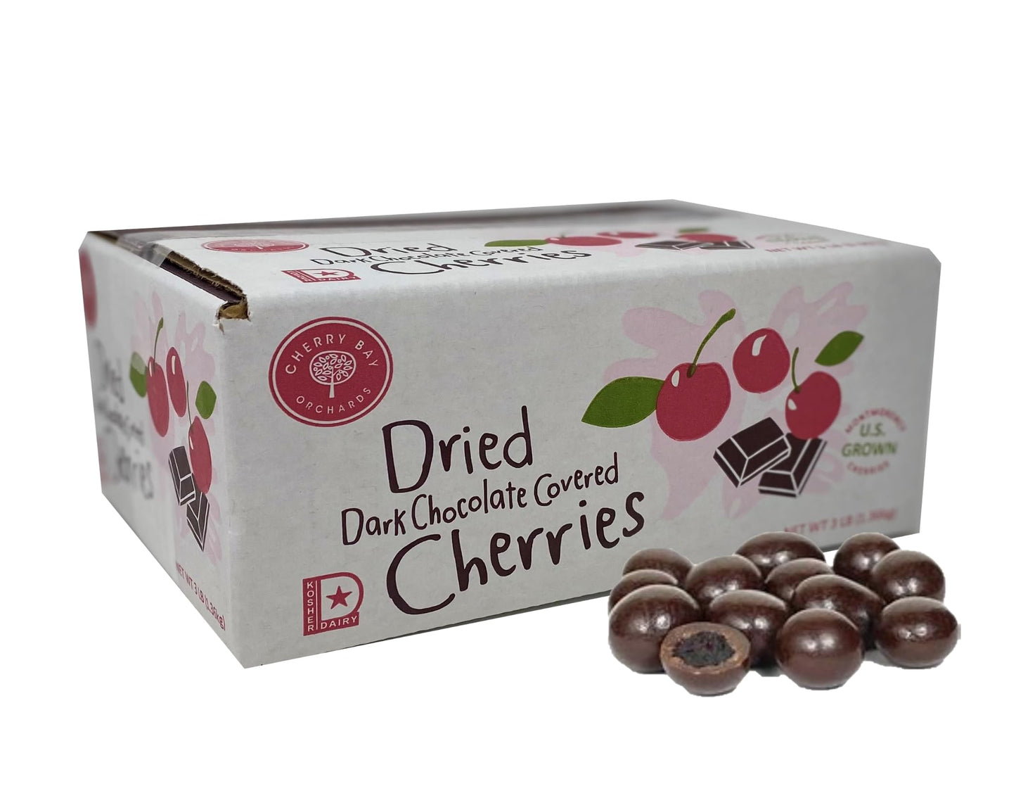 Cherry Bay Orchards Dark Chocolate Covered Cherries (3 lb Bulk Box) - Natural Dried Tart Montmorency Cherries - 100% Domestic, Grower Owned