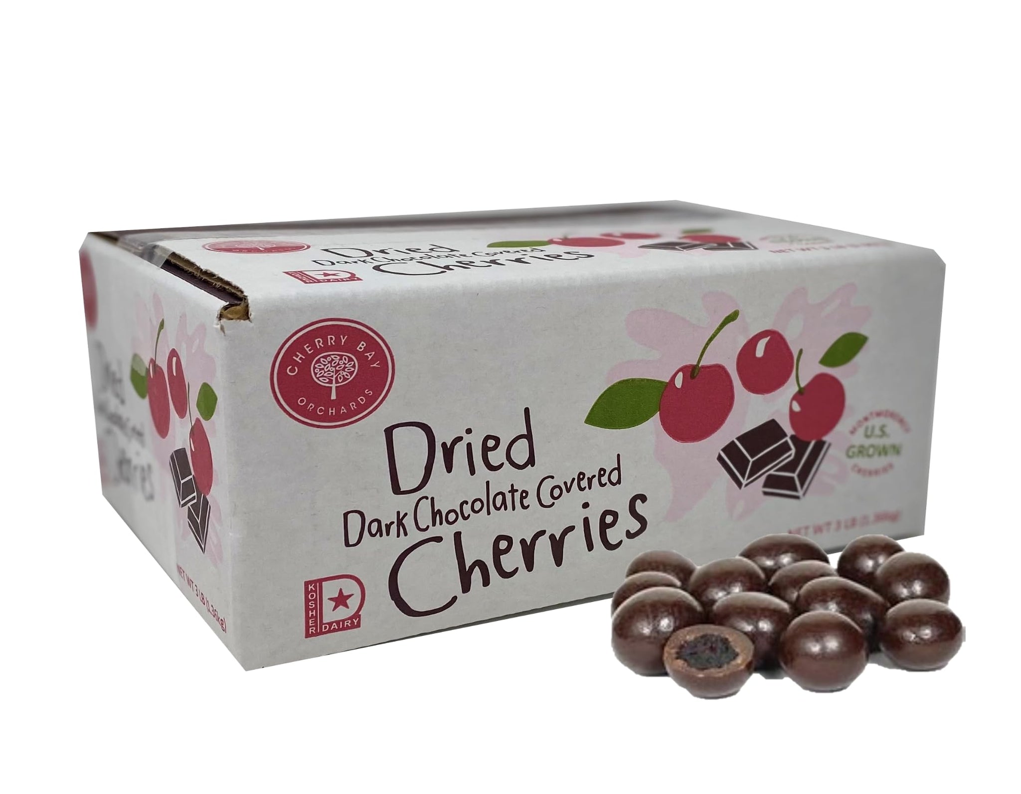 Cherry Bay Orchards Dark Chocolate Covered Cherries (3 lb Bulk Box) - Natural Dried Tart Montmorency Cherries - 100% Domestic, Grower Owned