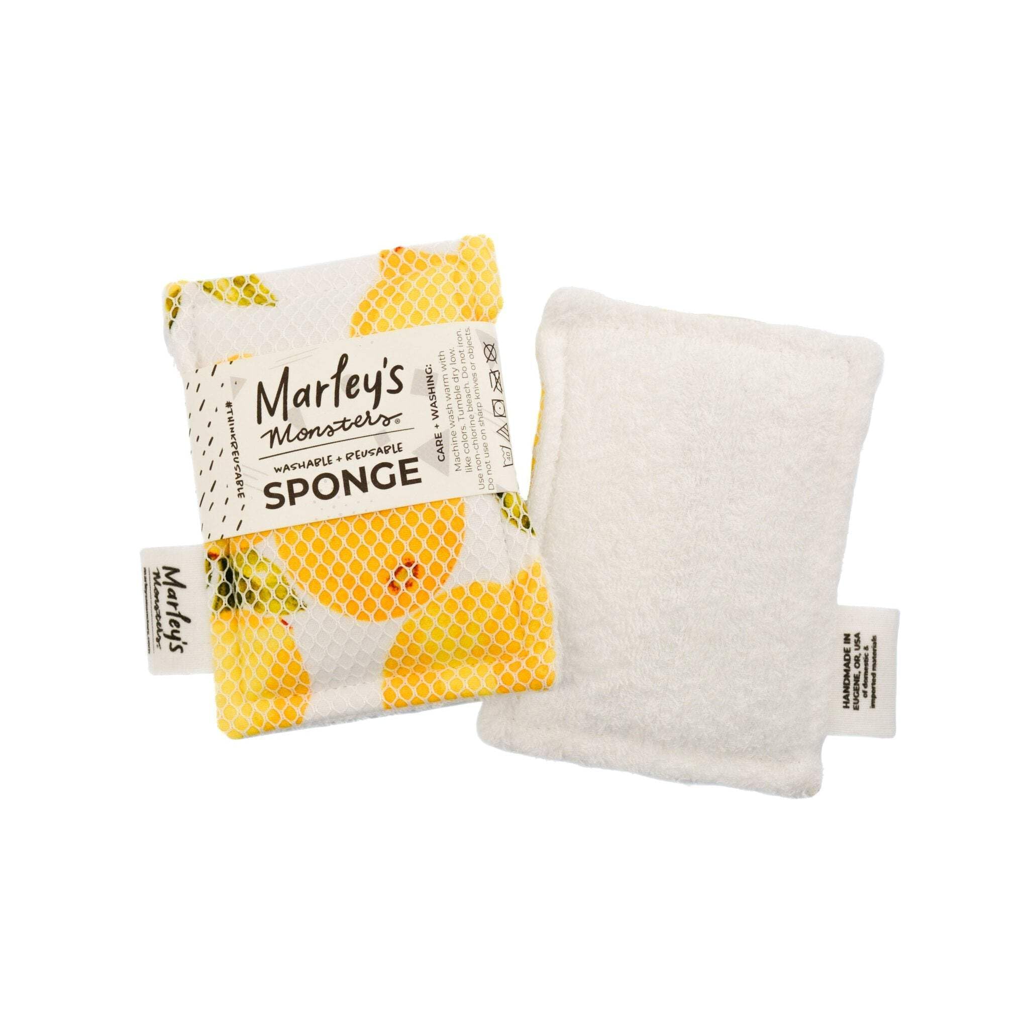Marley's Monsters Washable Sponge - Reusable Eco-Friendly Scrubber - Dual-Sided for Gentle Cleaning or Heavy Duty Scrubbing - 4" x 5.5" Handmade in