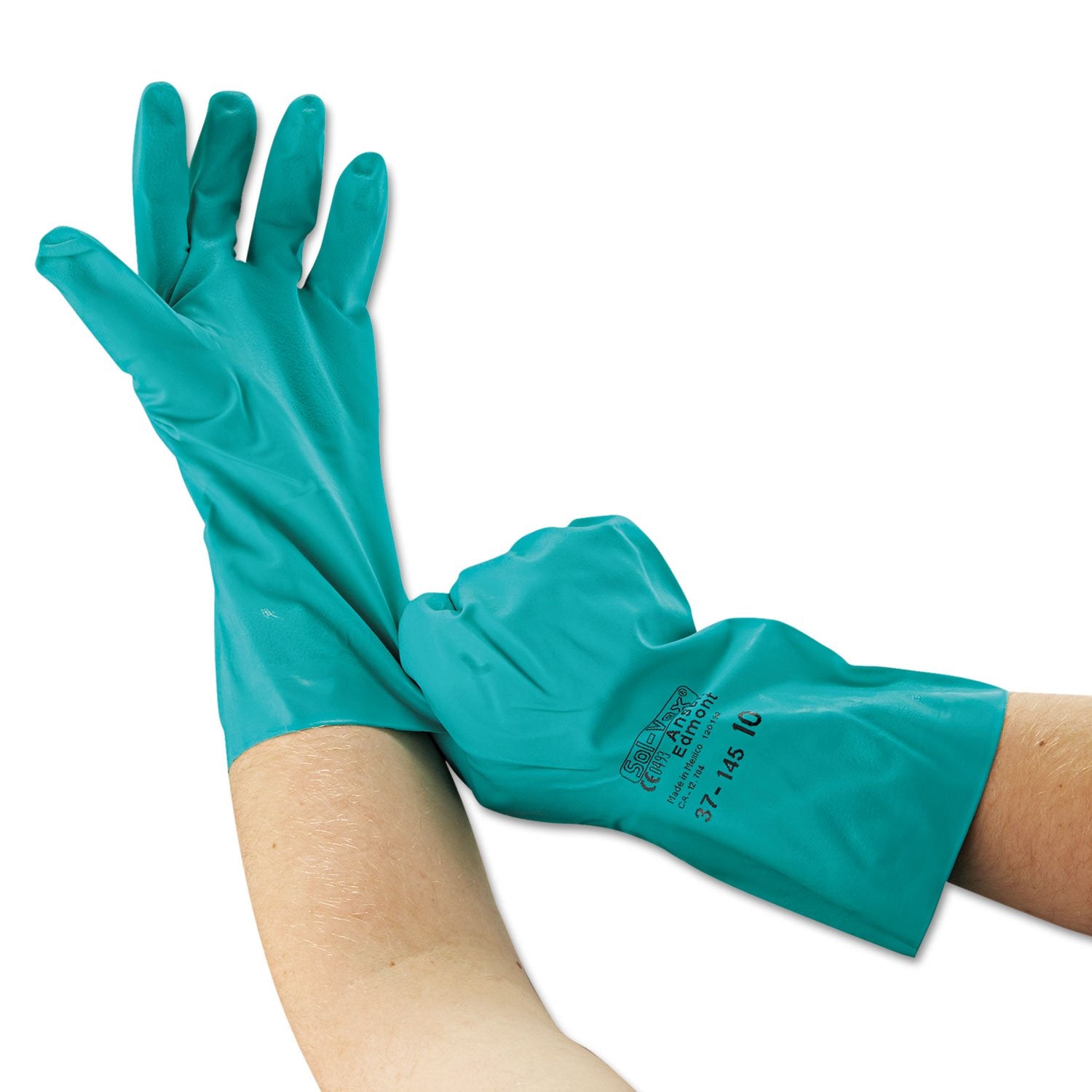 Ansell Size 10 Green Sol-Vex 13" 11 mil Nitrile Chemical Resistant Gloves with Sandpatch Grip Finish and Straight Cuff