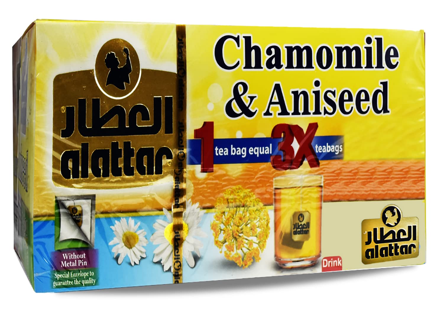 Egyptian Dried Premium AlAttar Chamomile & Anise Tea (20 Tea Bags Chamomilla Anis Aniseed) Al Attar Herbal Herb Herbs Natural Oriental Arabic Non Gmo