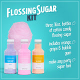 Nostalgia Cotton Candy Flossing Sugar (3-Pack), Grape, Pink Bubble Gum, Orange - Three 16-oz Bottles of Cotton Candy Sugar Mix - 96 Small to Medium
