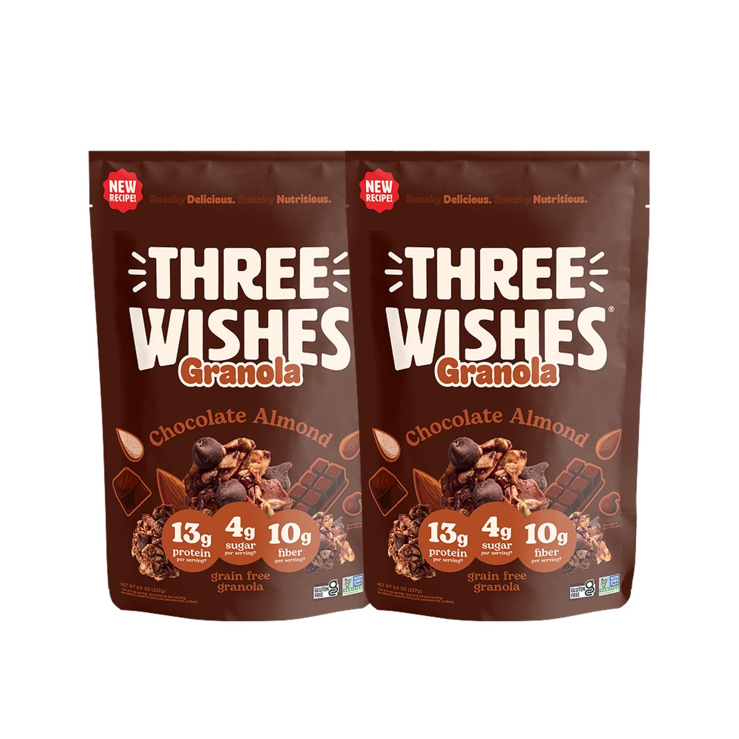 Three Wishes Granola - 13g of Protein & 4g of Sugar - Healthy Breakfast & On-the-Go Snack - Vegan, Kosher, & Grain-Free (8 Ounce Boxes, Pack of 2)