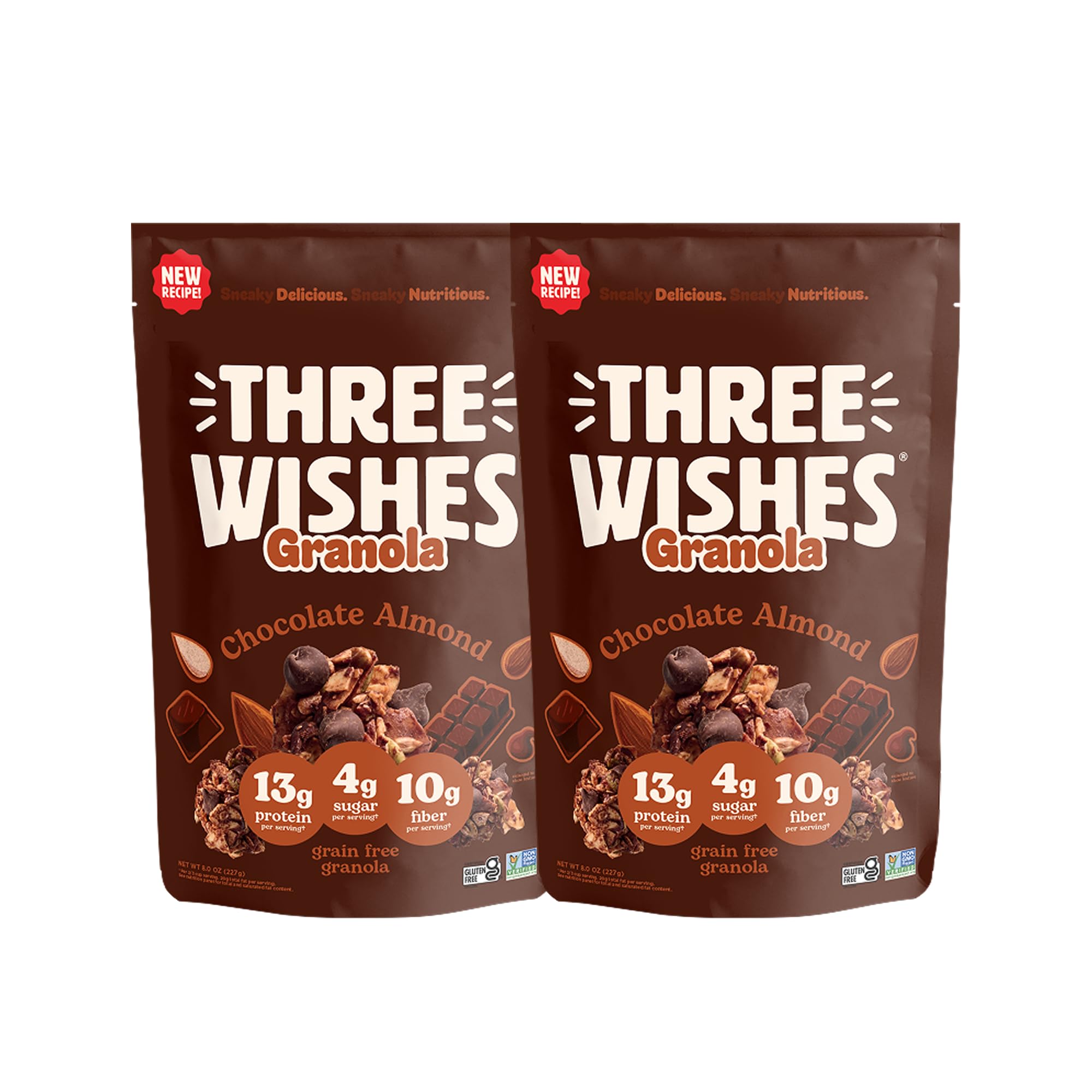 Three Wishes Granola - 13g of Protein & 4g of Sugar - Healthy Breakfast & On-the-Go Snack - Vegan, Kosher, & Grain-Free (8 Ounce Boxes, Pack of 2)