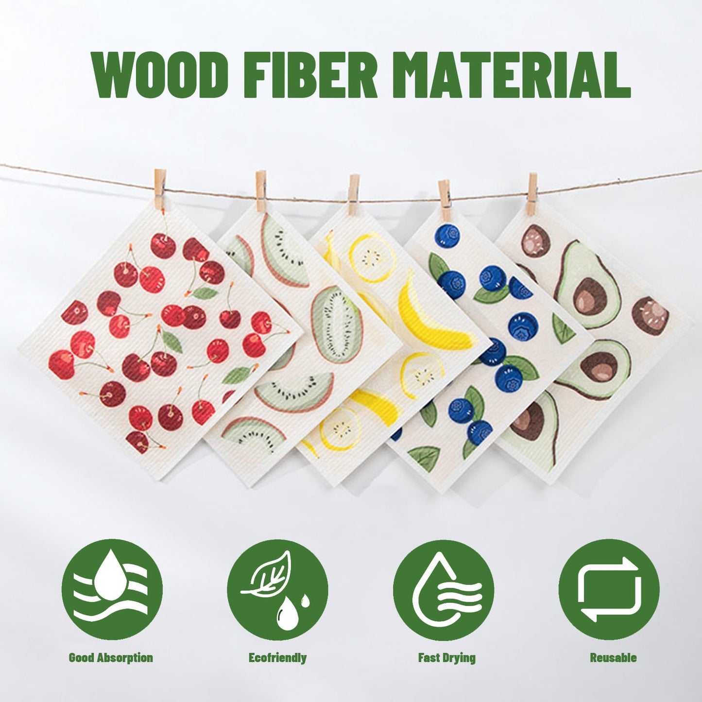 WeaChallengers Kitchen Towels Swedish Dishcloths - 6 Count Reusable Paper Towels, Ultra Absorbent Odor Free Eco Friendly Biodegradable Cleaning Rags