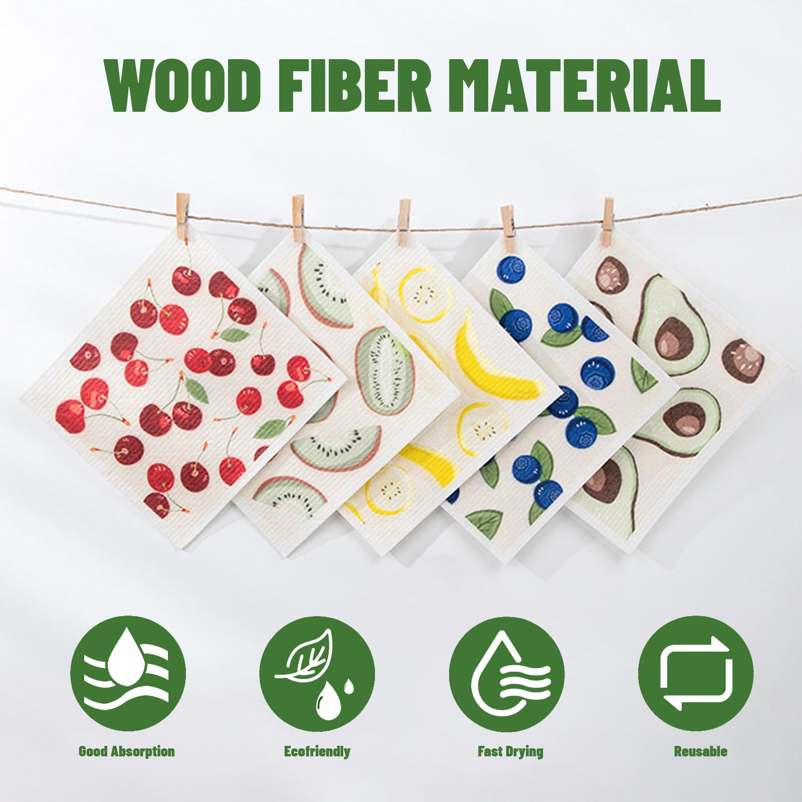 WeaChallengers Kitchen Towels Swedish Dishcloths - 6 Count Reusable Paper Towels, Ultra Absorbent Odor Free Eco Friendly Biodegradable Cleaning Rags