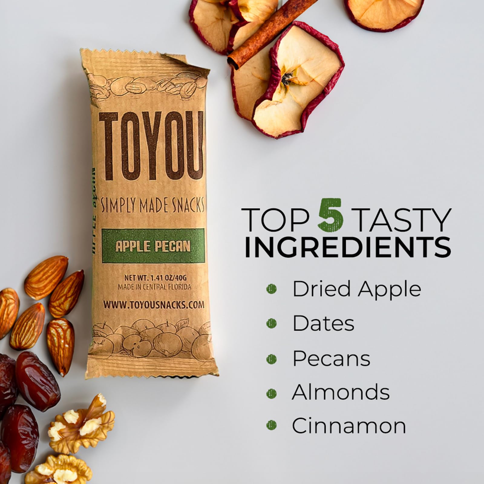 ToYou Gluten Free Vegan Apple Pecan Snack Bars, 6 Count, 6 Ounce