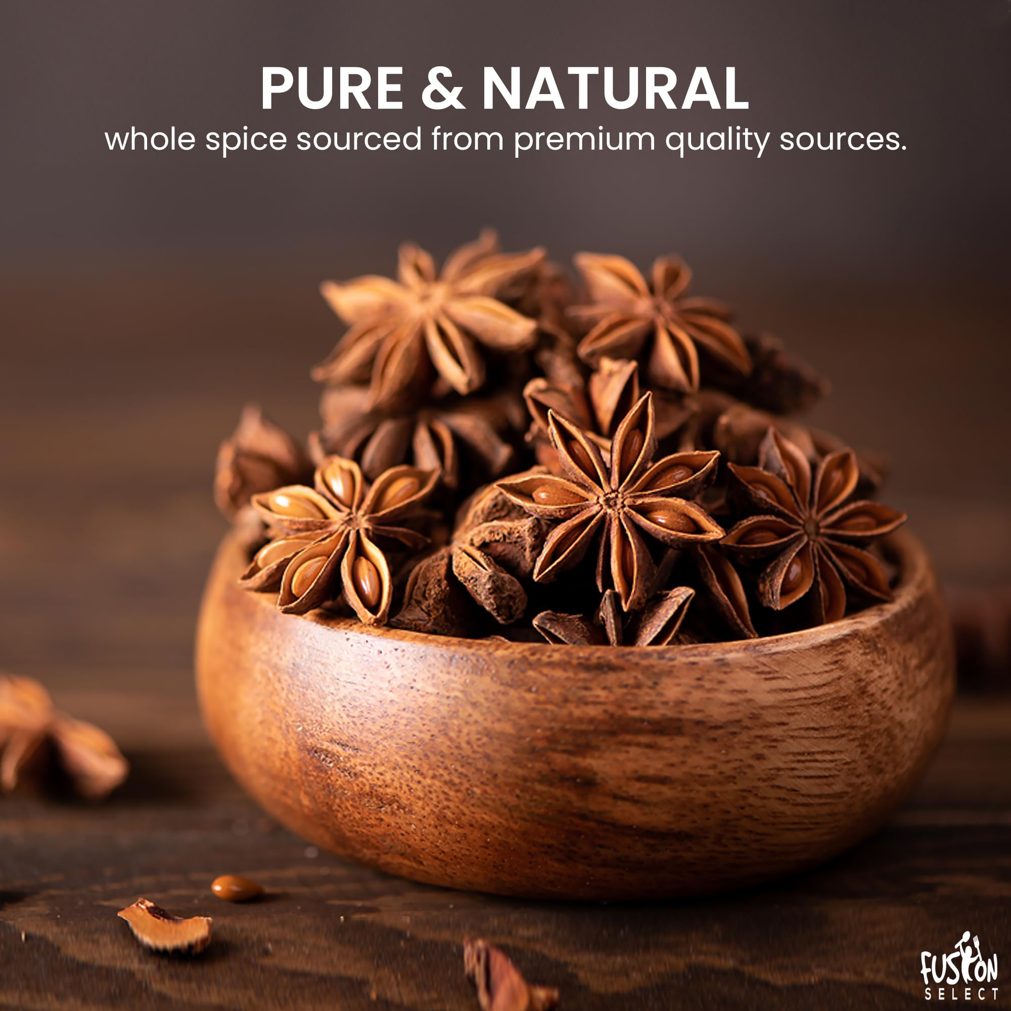 Fusion Select Dried Star Anise - Whole Badian Spice for Oriental & Indian Dishes & Recipes - Natural Herbs & Seasoning for Baking & Cooking - Packed