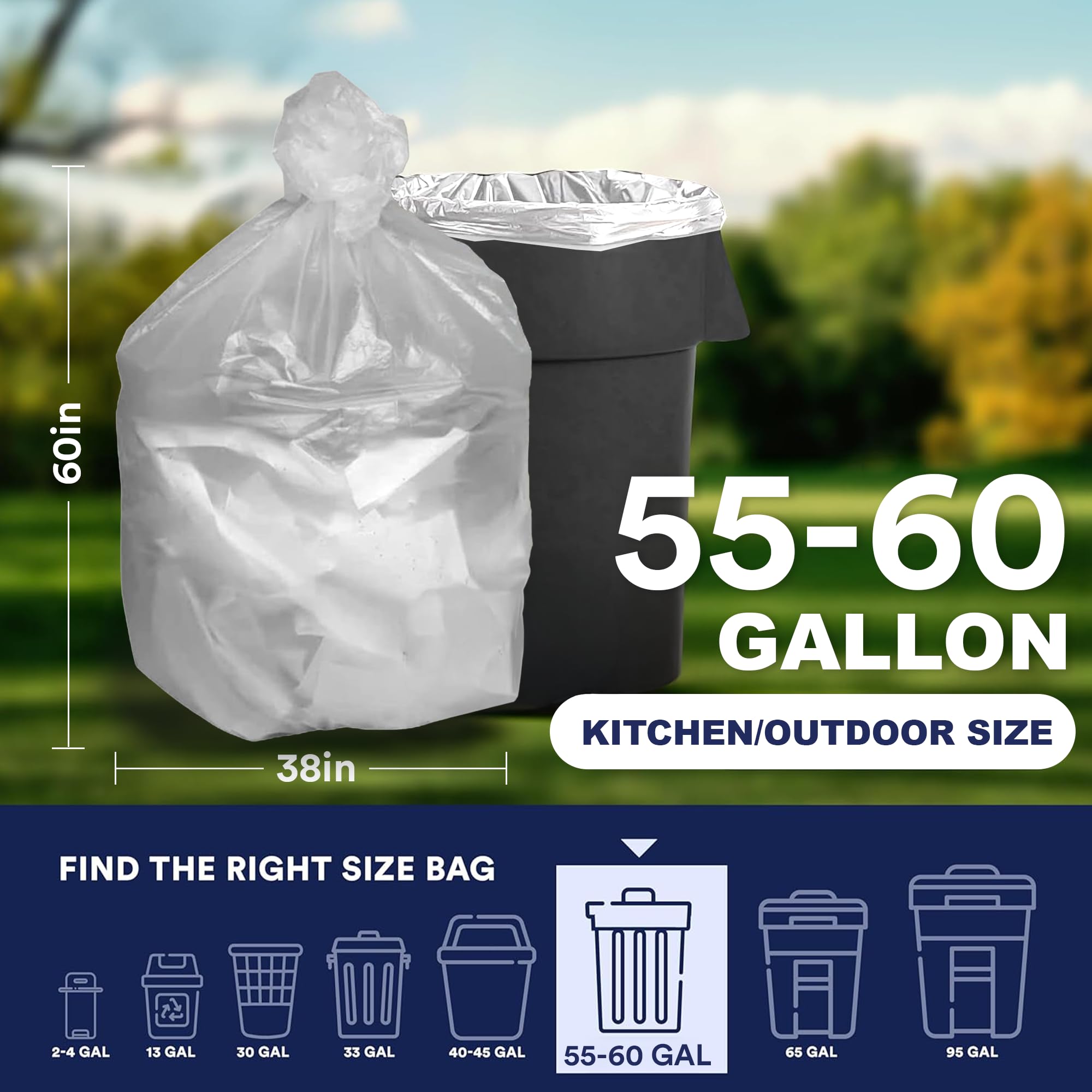 Plasticplace 55-60 Gallon Trash Bags, Heavy Duty Black Garbage Bags, 100 Count for Lawn, Yard, and Outdoor Waste Disposal, Ideal for Industrial Trash