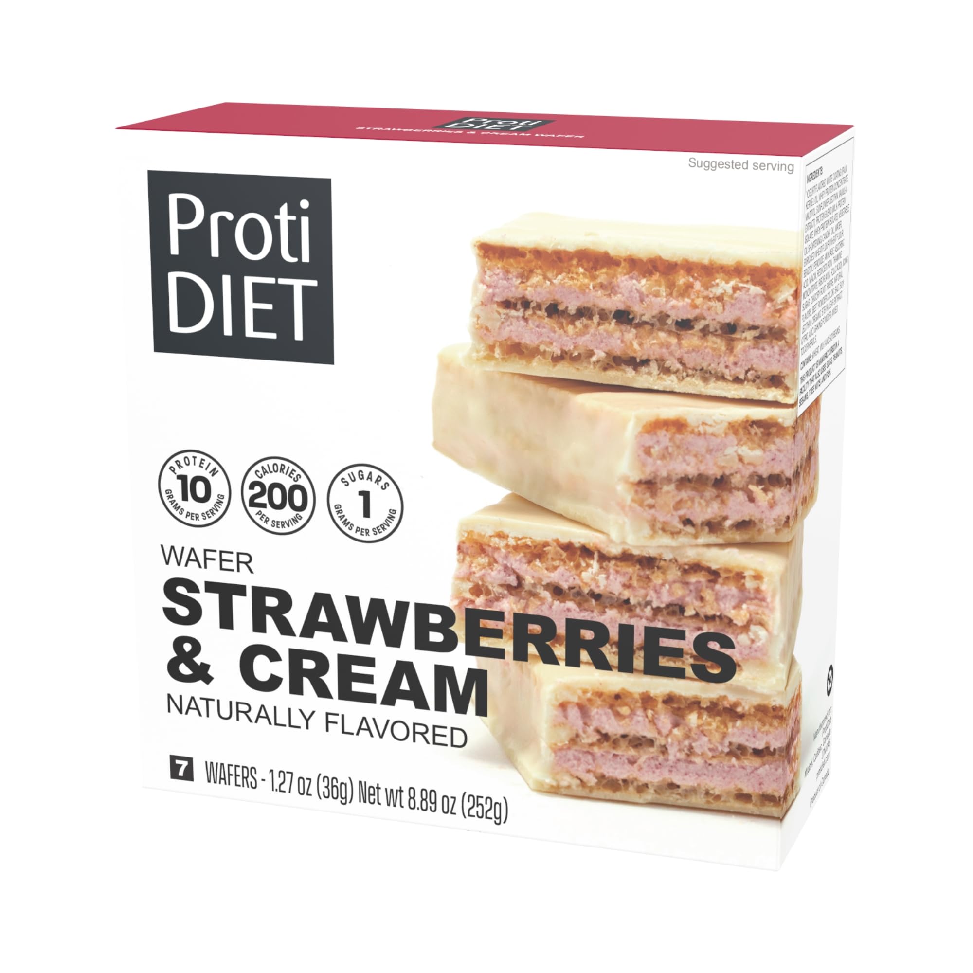 ProtiDIET Creamy Strawberry Protein Wafer - 10g Protein - Nutritious, Balanced, Healthy Snacks for Adults - 7 Wafer Bars Per Box