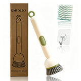 QMUNLLO 360° Rotating Dish Brush with Soap Dispenser, Non-Slip Long Handle Kitchen Scrubber Cleaning Set with Towel and Wall Hook, Ideal for Sink