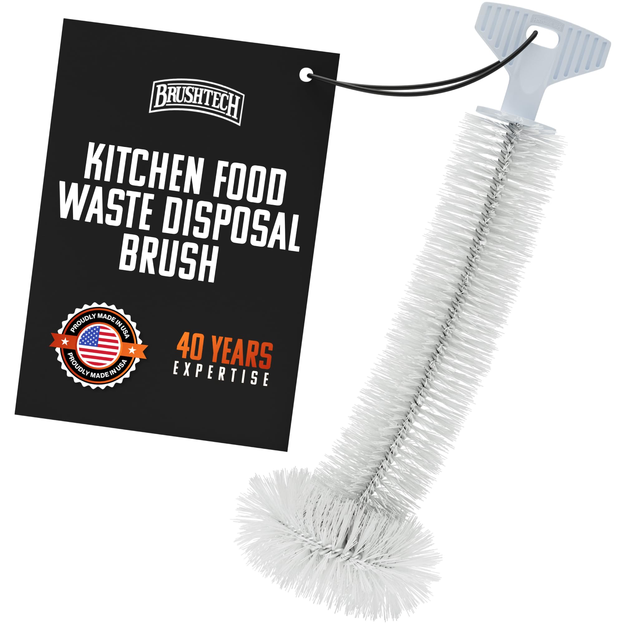 Brushtech Kitchen Sink Disposal Brush - Ergonomic T-Handle Cleaner with Rounded Bristles Designed to Remove Odor-Causing Debris from Sink Drains