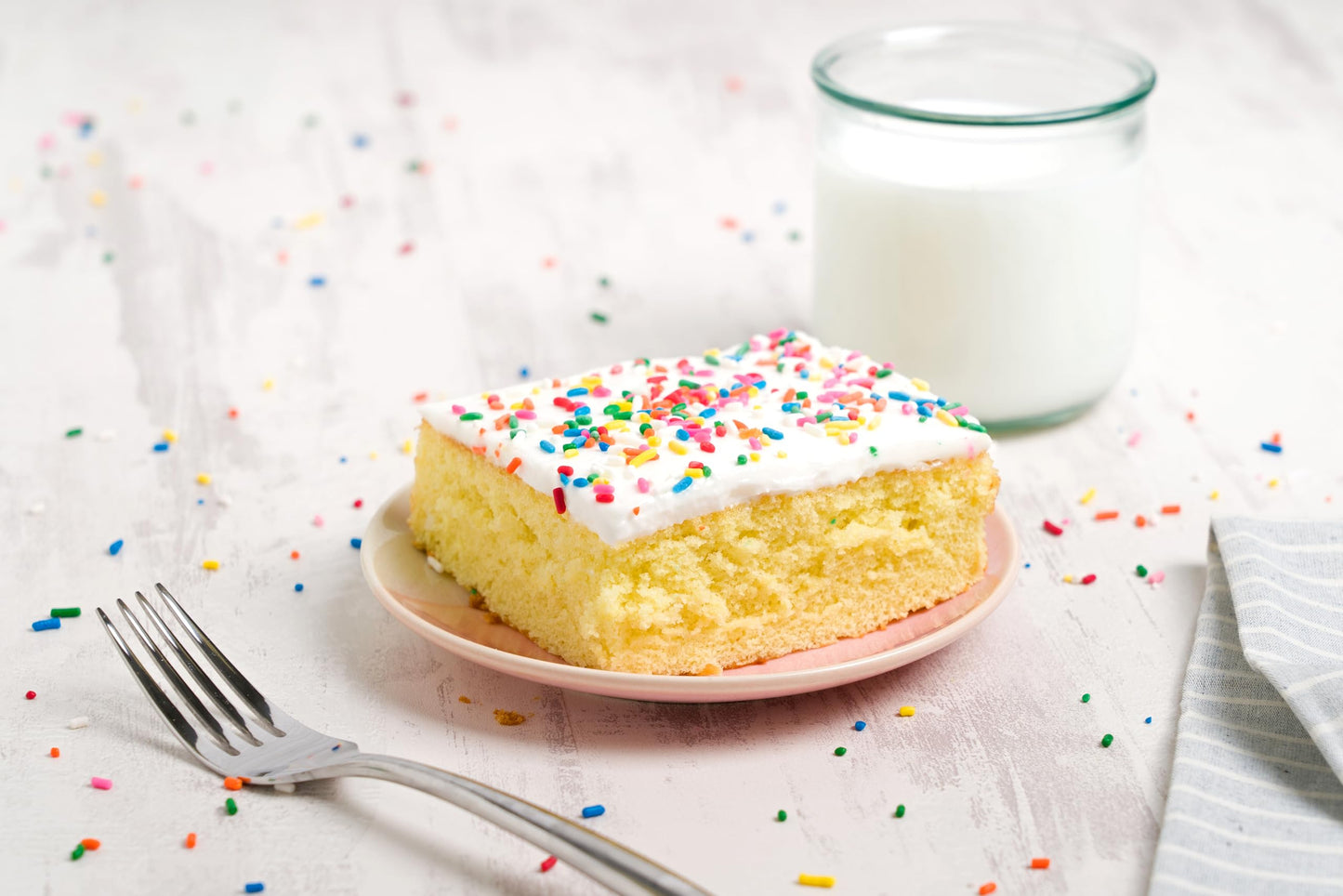 Our Specialty Yellow Cake Slice Square with Vanilla Icing, Frozen Birthday Cake with Sprinkles, 6 oz