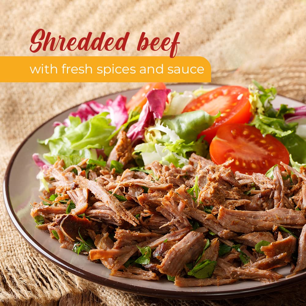 Dele Food Ready to Heat Shredded Beef - Authentic Venezuelan Recipe Made in USA, Fully Cooked Shredded Beef with Sauce, Precooked Meat for Tacos