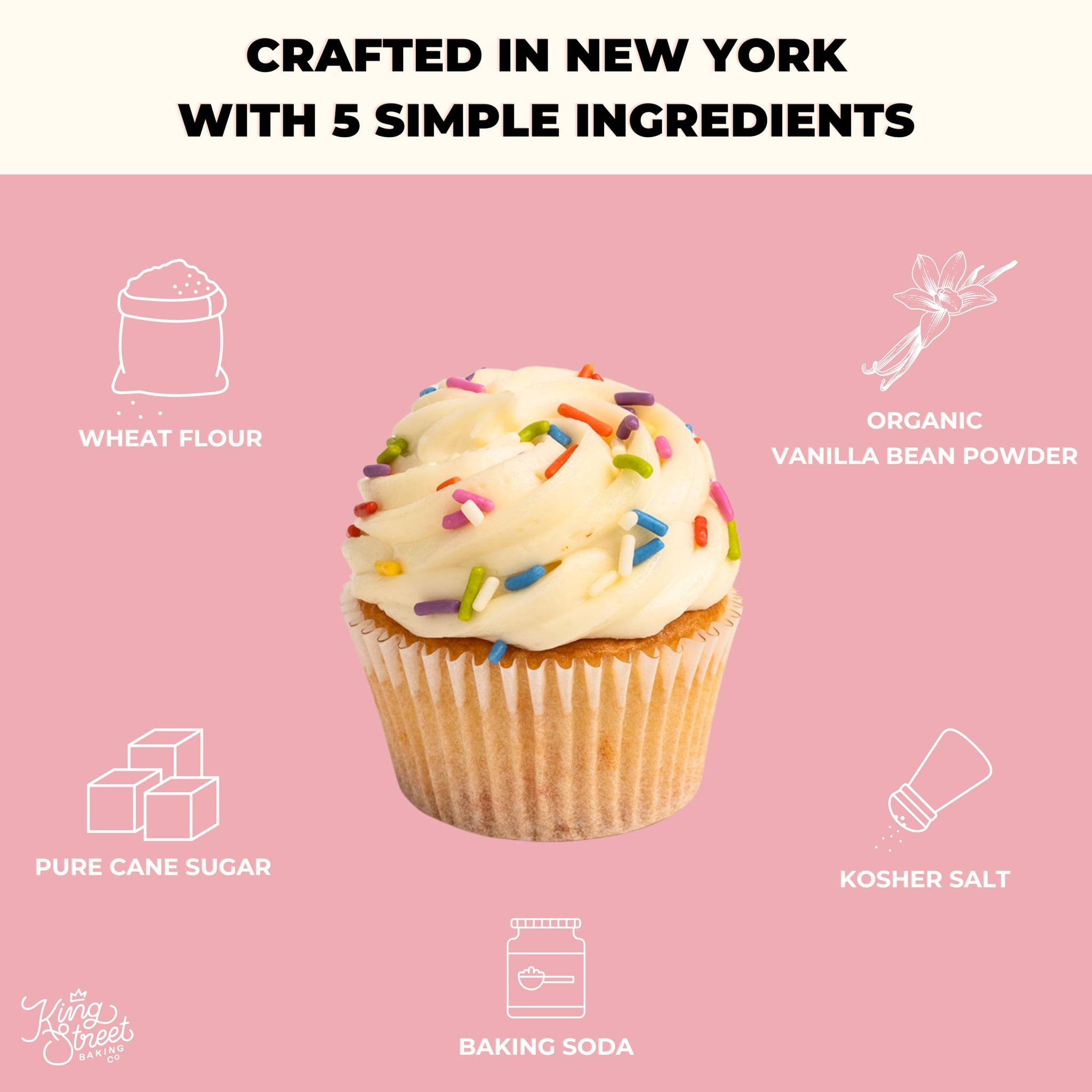 King Street Baking Co Vanilla Cupcake & Cake Mix - 5 Ingredient Box Mix With Vanilla Bean - 3 Pack