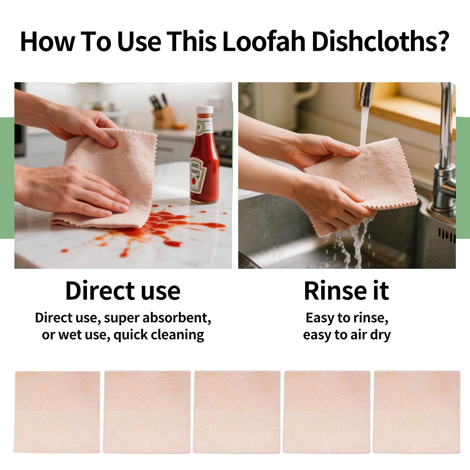 LNTPIP 5 Pack Swedish Dishcloths for Kitchen, 100% Compostable Loofah & Plant Fiber Swedish Dish Cloths, Reusable Paper Towels, Super Absorbent
