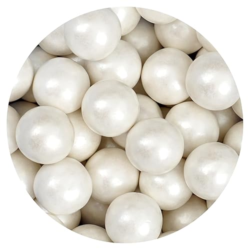 White Shimmer Gumballs 1 Inch Gumballs, 2 Pound Bulk Bag (Approx. 110 Pieces), White Candy, Gumballs 1 Inch White Shimmer, The Hampton Popcorn & Candy