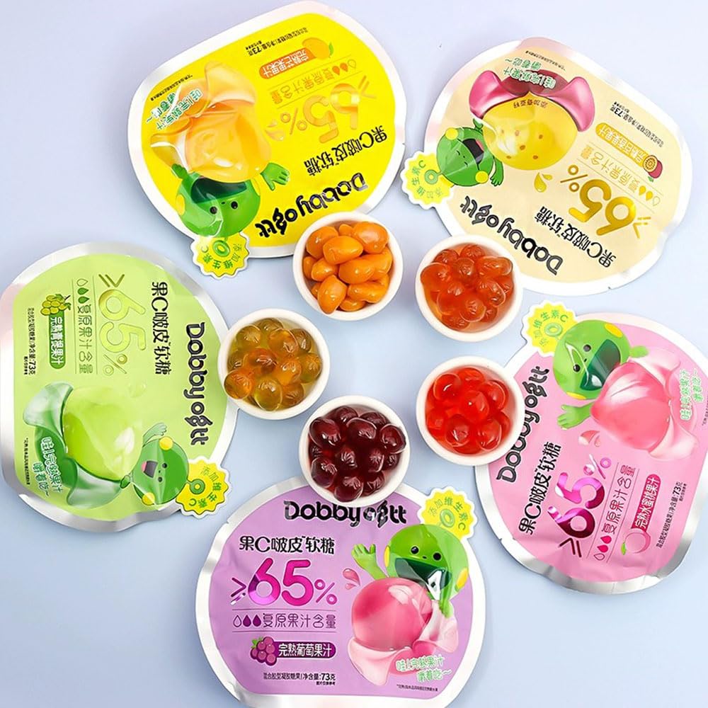 Fruit Juice Candy Assortment Pack, Grape, Passion Fruit, Mango Flavors, 73g, 3 Bags (Peach)