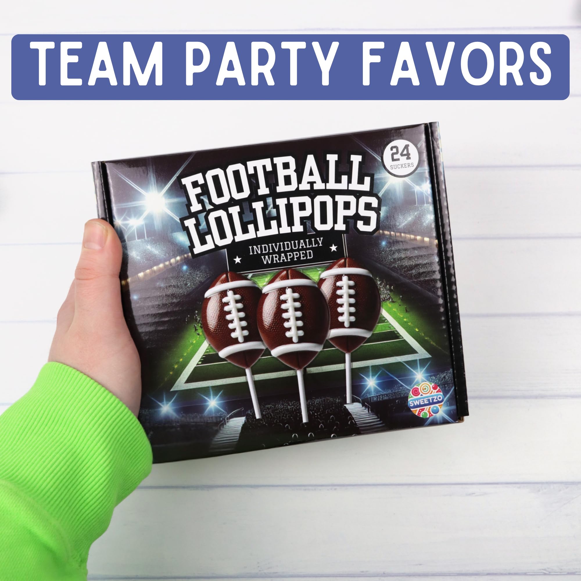 Football Lollipops, Individually Wrapped Sports Suckers, Fruit Flavored, Team Party Favors, 24 Count Box, 10.16 Ounces