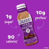 Quest Nutrition Iced Coffee, Mocha Latte, 1g of Sugar, 10g of Protein, 90 calories, 200mg of caffeine, 4 Count