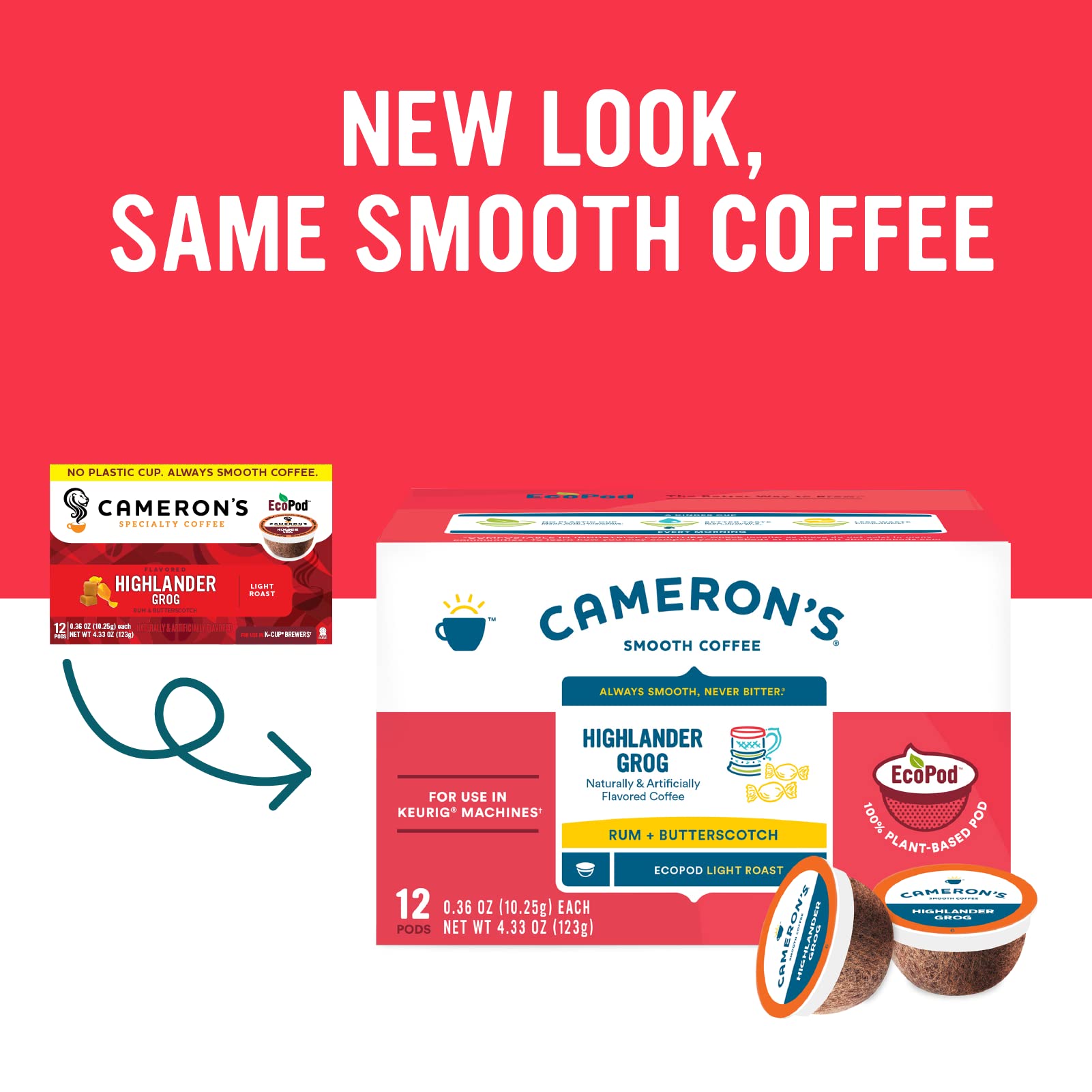 Cameron's Coffee Single Serve Pods, Flavored, Highlander Grog, 12 Count (Pack of 1)