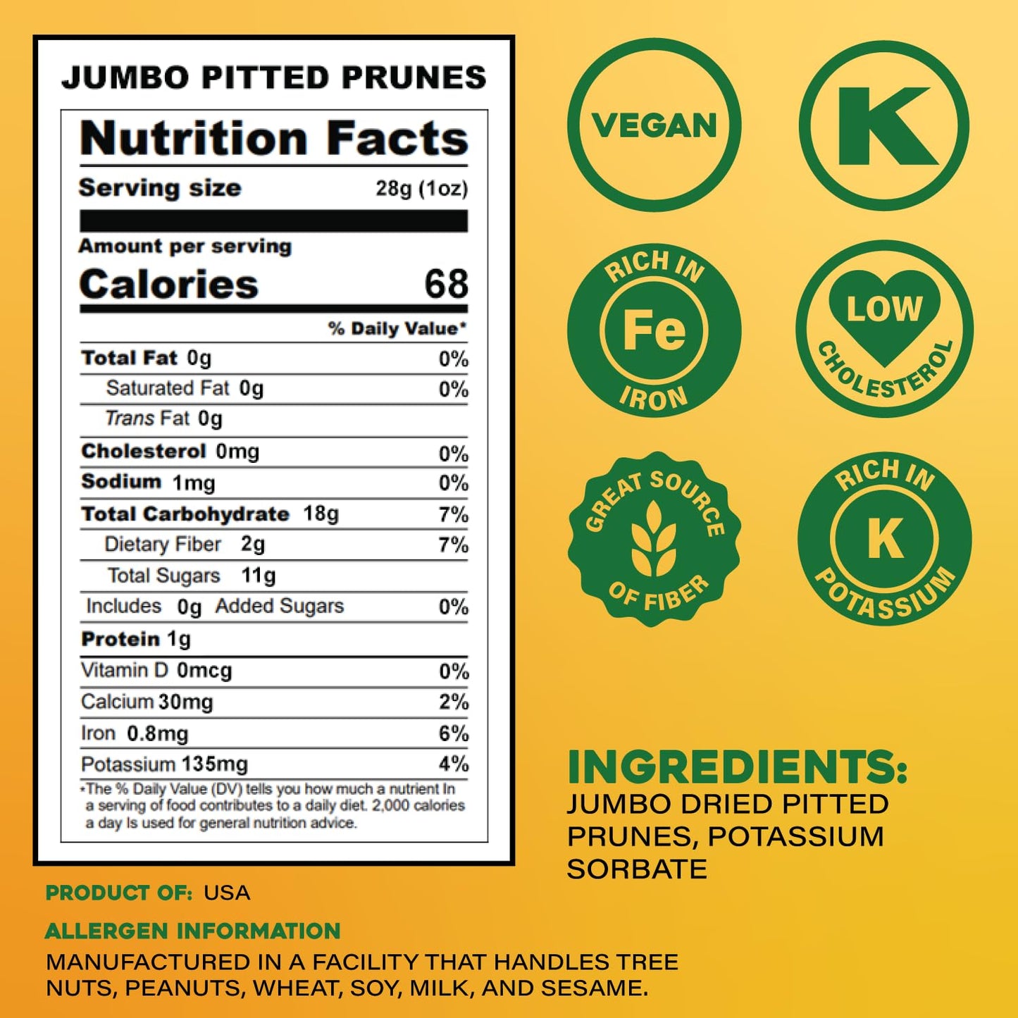 Sunbest Natural Dried Pitted Prunes, 5 lbs - Unsweetened Jumbo Dried Plums - Juicy, Healthy Snack Rich in Fiber & Potassium for Digestive Health