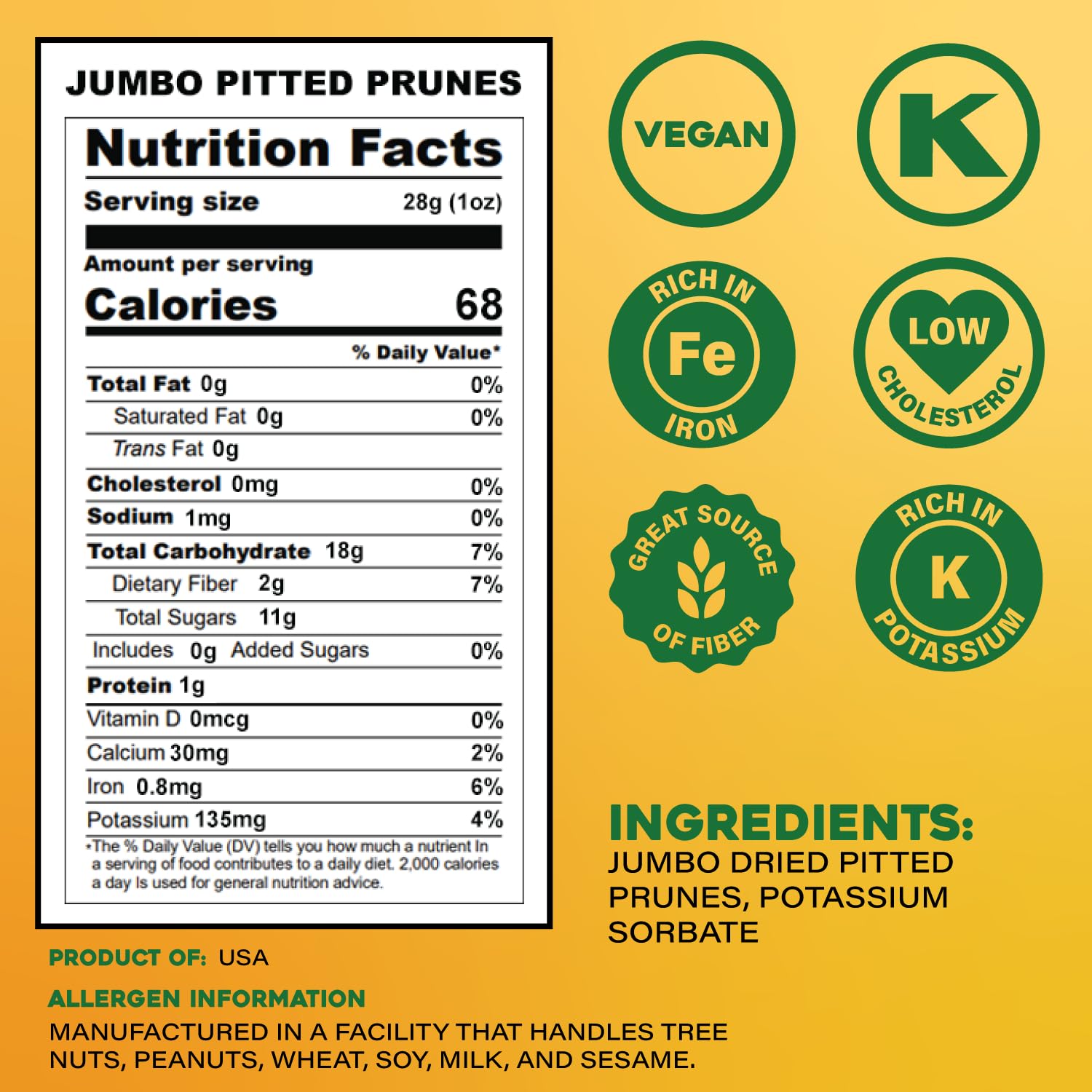Sunbest Natural Dried Pitted Prunes, 5 lbs - Unsweetened Jumbo Dried Plums - Juicy, Healthy Snack Rich in Fiber & Potassium for Digestive Health