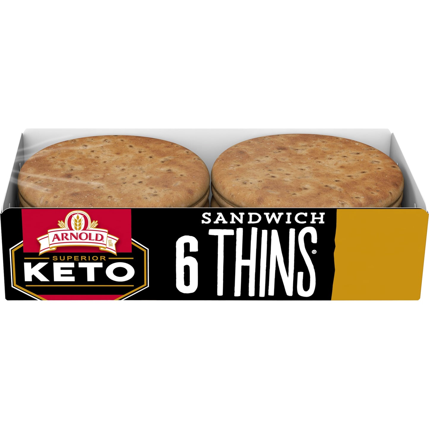 Arnold Keto White Sandwich Thins, 6 count, (2.0 oz each), Pre-sliced Sandwich Thins, 12 oz Tray
