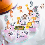 96 Pieces Safari Cupcake Toppers Jungle Animal Cupcake Picks Tiger Zebra Monkey Leopard Elephant Giraffe Lion Toothpicks Zoo Theme Cake Decorations
