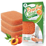 Peachy Clean Silicone Dish Sponge Scrubbers, Fresh Peach Scent, Non-Scratch, Odor-Resistant, Durable Dish Sponges for Kitchen 3pk