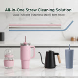 FreshNGo Silicone Straw Cleaner Brush, 4-Pcs Reusable Extra-Long Brush for Cleaning Metal & Glass Straws, Milkshake & Tumbler, 6mm+9mm (4, Blue)