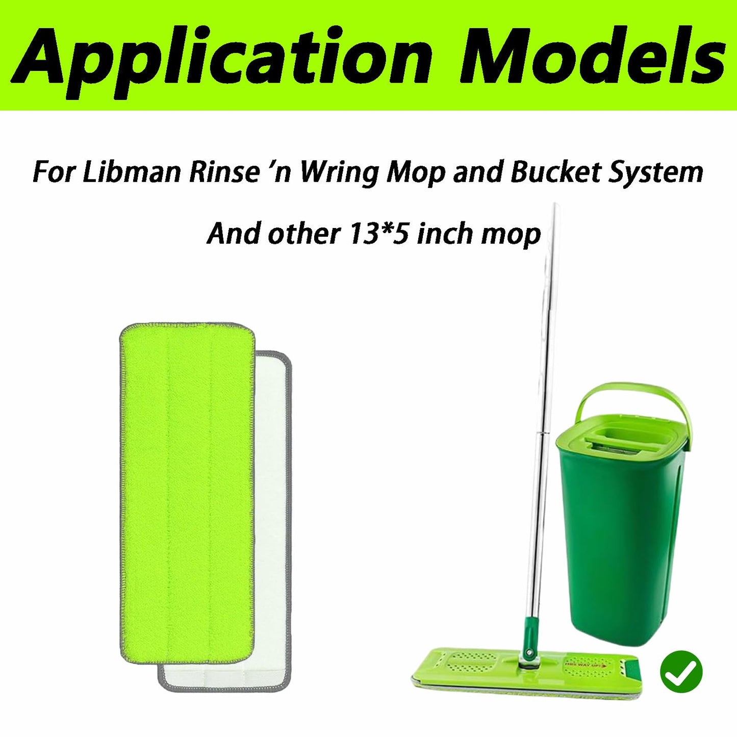 6PCS Replacement Mop Pads for Libman Rinse 'n Wring Mop and Bucket System, Microfiber Mopping Cloth, Wet & Dry Cleaning Refill Head, Green