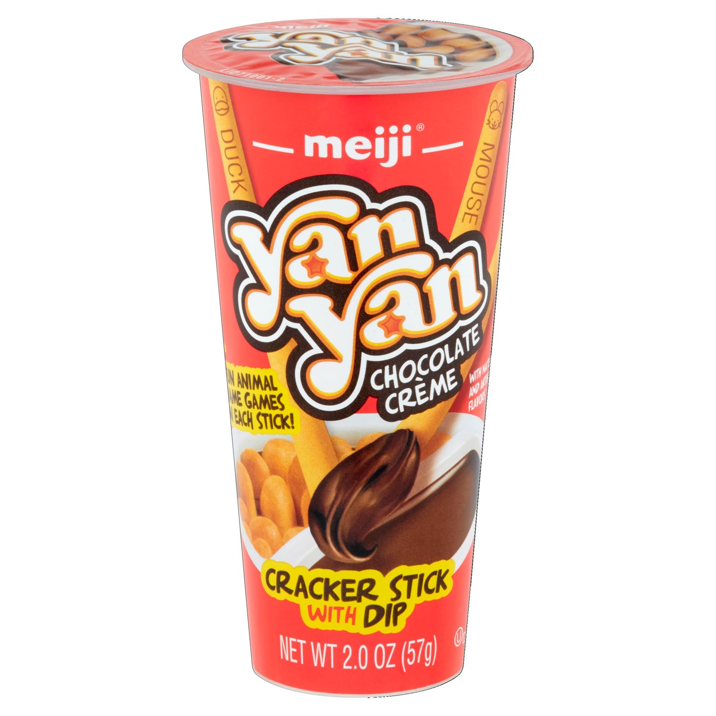 MEIJI Yan Yan Dipping Sticks, Chocolate Crème - 2 oz, Pack of 10 - Cracker Sticks with Fun Animals Phrases