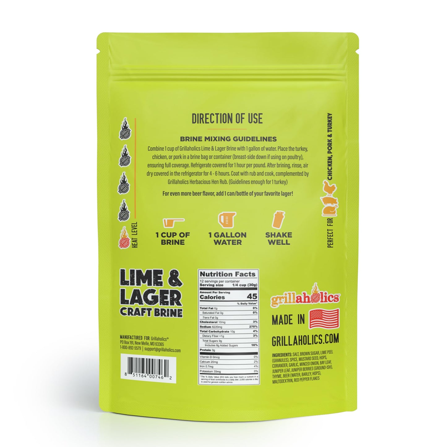 Grillaholics Lime & Lager Turkey Brine Mix - Made with Real Hops | 16oz Bag
