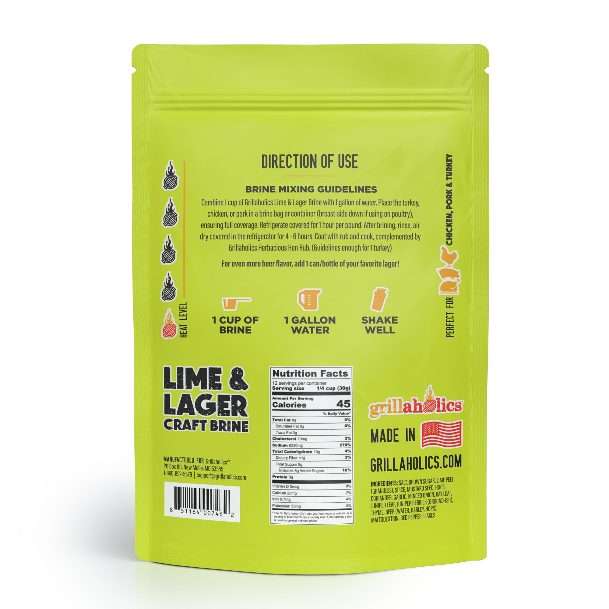 Grillaholics Lime & Lager Turkey Brine Mix - Made with Real Hops | 16oz Bag