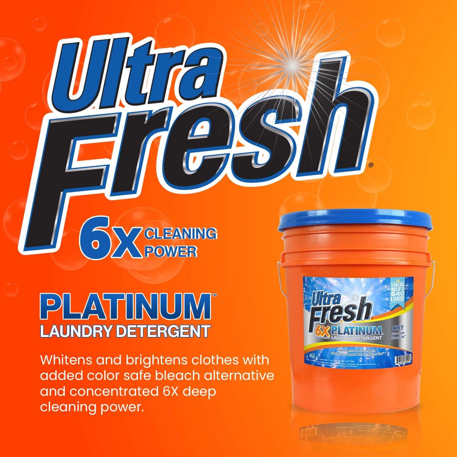 Ultra Fresh Liquid Laundry Detergent, 6X Platinum, 5 Gal, OXY Color Safe Bleach Alt™ - Household Cleaning Supplies and Accessories for Clothing