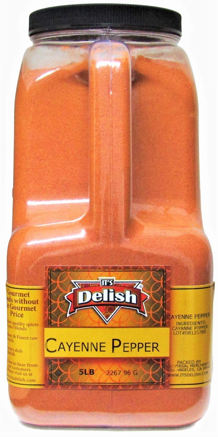 Cayenne Pepper Powder by It’s Delish, 5 LBS Restaurant Gallon Size Jug With handle | All-Natural Red Pepper Powder for Cooking, Camping, and Meals |
