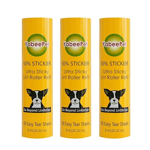 8 inch Large Surface Roller Refill for Scotch-Brite 50% Stickier Lint Roller, Works Great On Pet Hair (60 Sheets per Roll, 3 Pack Refills)