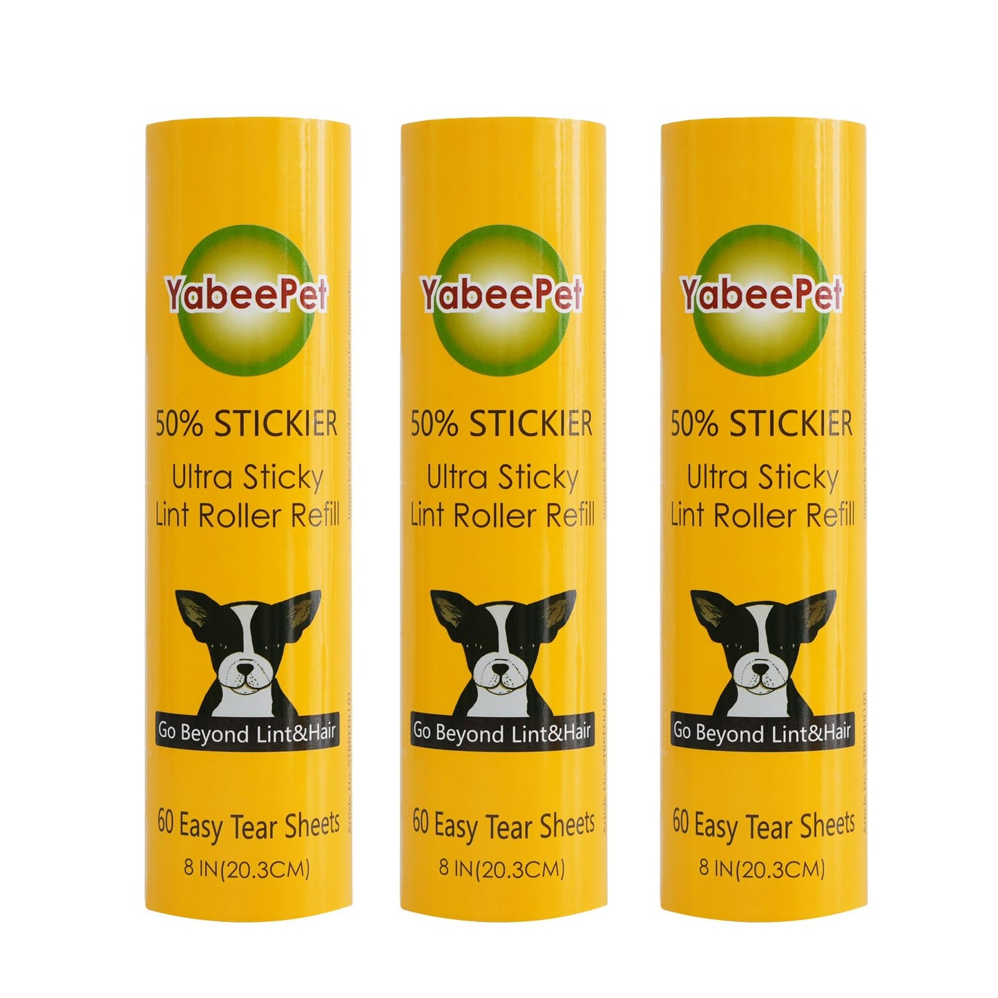 8 inch Large Surface Roller Refill for Scotch-Brite 50% Stickier Lint Roller, Works Great On Pet Hair (60 Sheets per Roll, 3 Pack Refills)