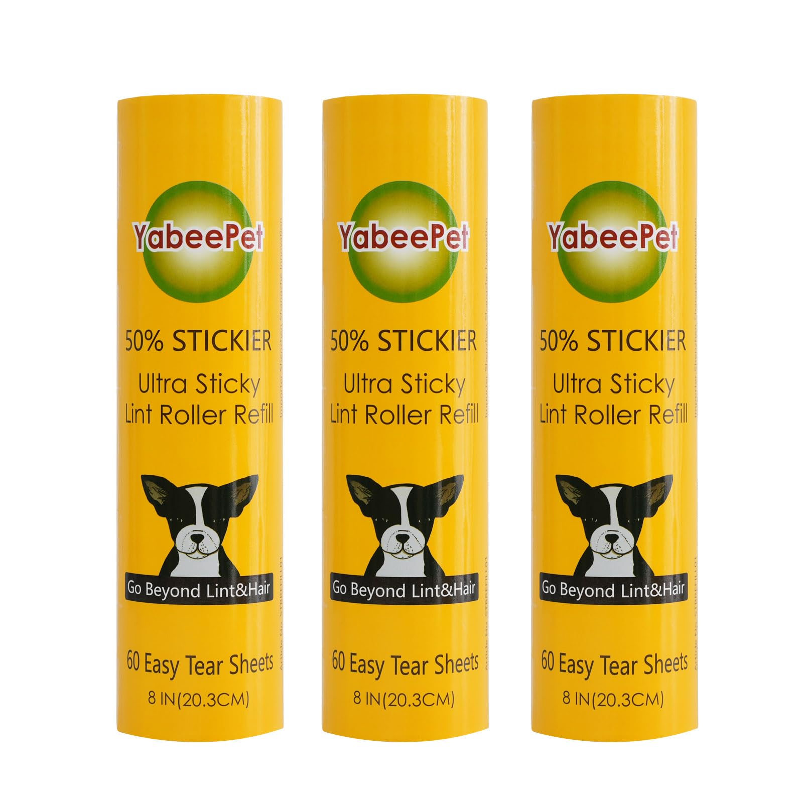 8 inch Large Surface Roller Refill for Scotch-Brite 50% Stickier Lint Roller, Works Great On Pet Hair (60 Sheets per Roll, 3 Pack Refills)