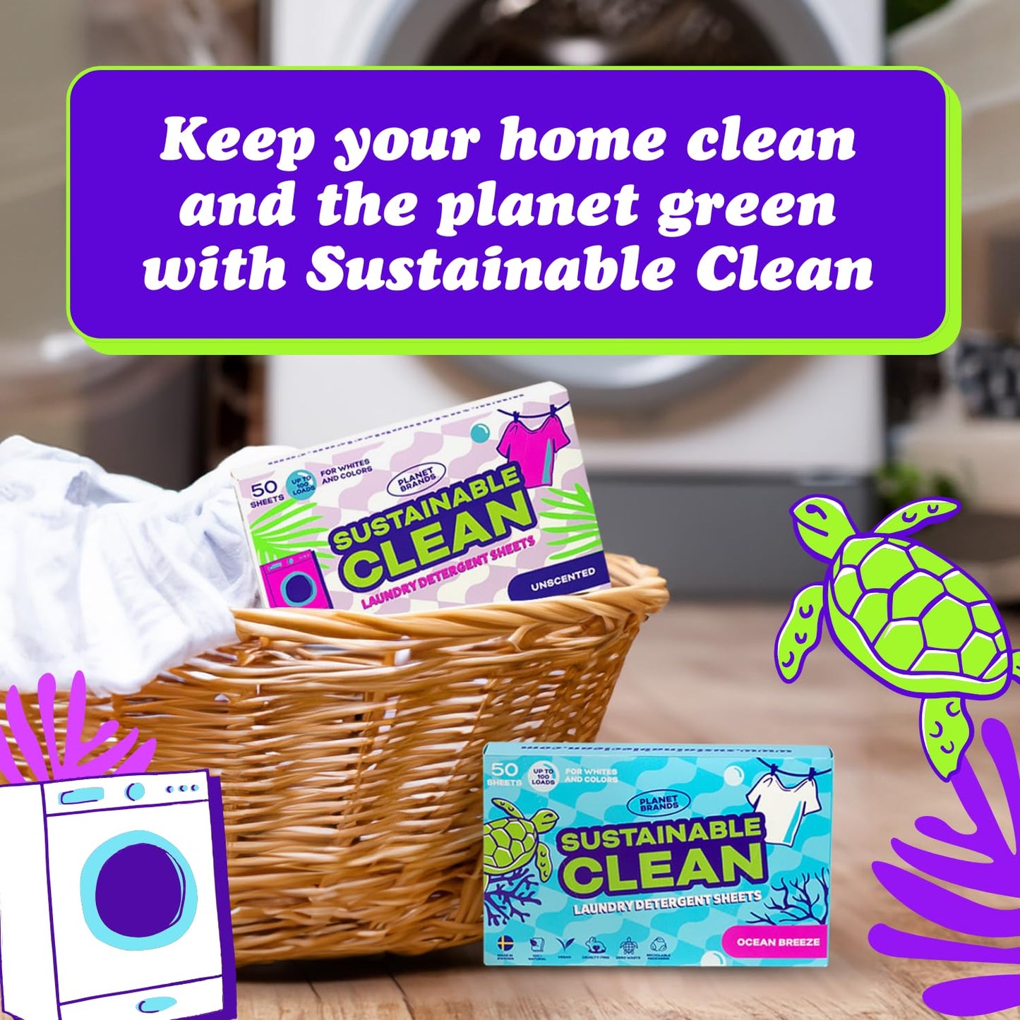 Planet Brands Laundry Detergent Sheets - Made in Sweden, Up to 100 loads 50 Sheets, Sustainable Clean Liquidless Technology, Dissolves Instantly, No