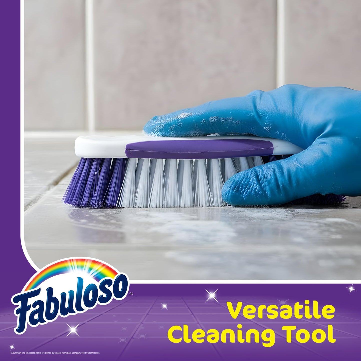 Fabuloso Cleaning Brush, Compact Hand Scrub Brush with Easy Grip Rubber Texture for Kitchen, Bathroom, Tile, Baseboards and Floors, Firm Bristles