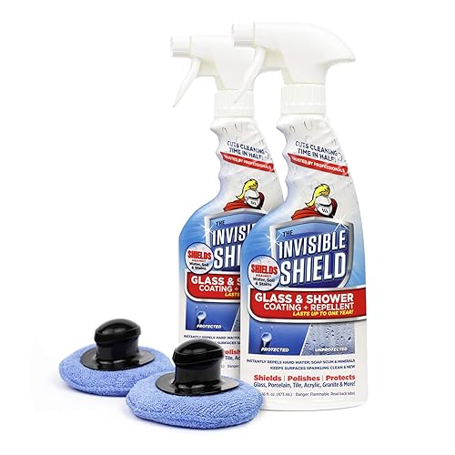 Invisible Shield Protective Glass Shower Coating for Showers, Mirrors, Windows, Tile to Repel Soap Scum and Hard Water Minerals for Easier Cleaning (2