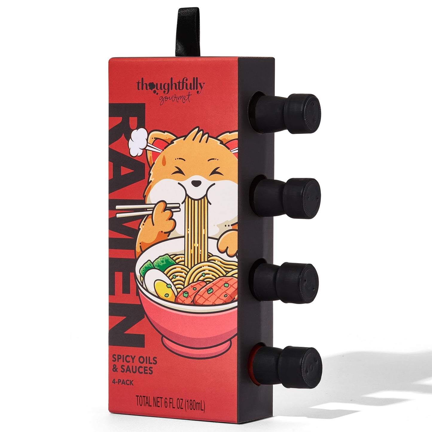 Thoughtfully Gourmet, Ramen Spicy Oils and Sauces, Includes Sesame Oil, Chili Oil, Soy Sauce, and Sriracha Flavored Seasonings, Set of 4