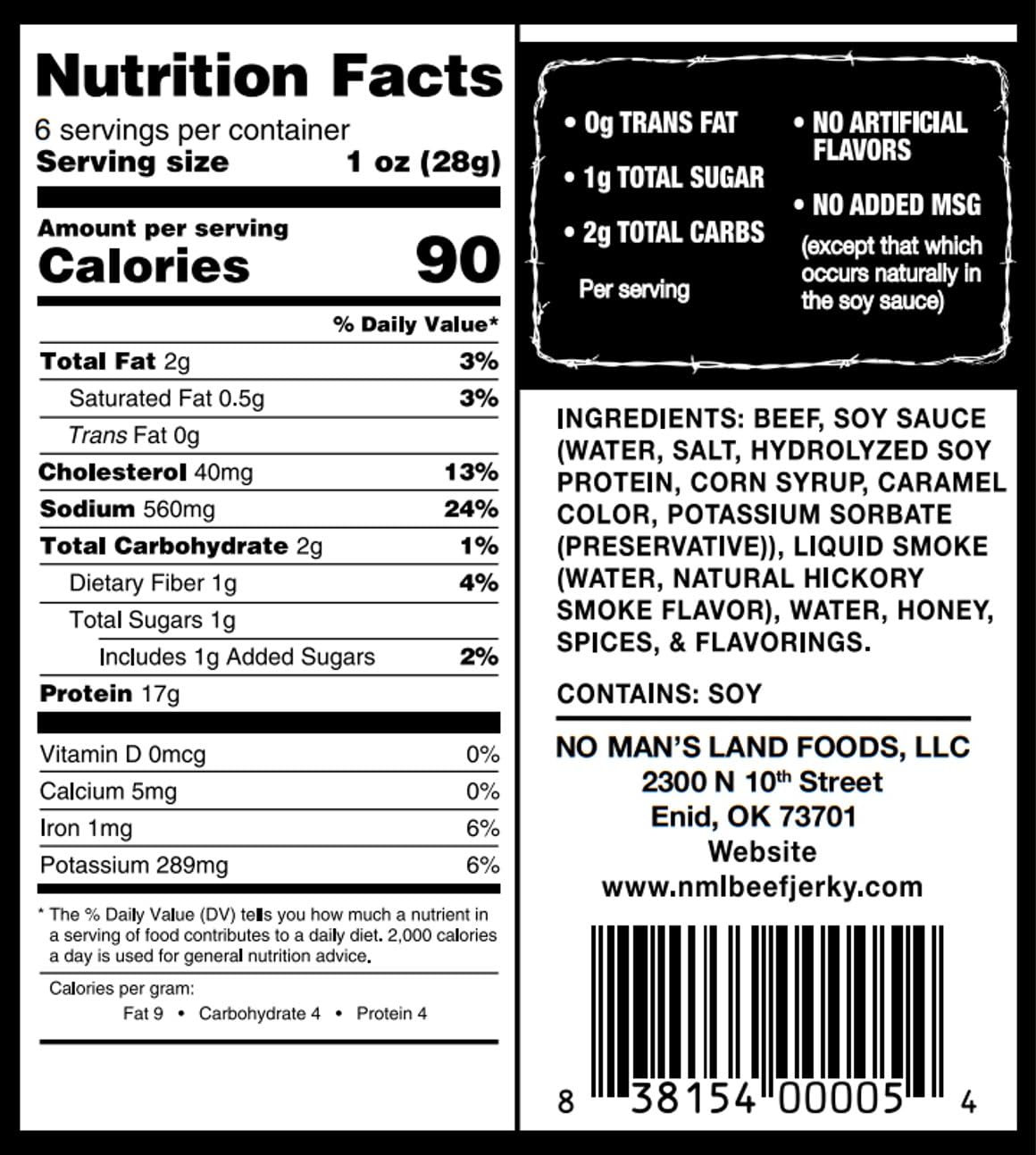 No Mans Land Slow-Dried Beef Jerky | 17G Protein, Low Carb, Low Calorie Beef Snack | Smoked & Seasoned Jerky Strips | HOT 6oz Bag
