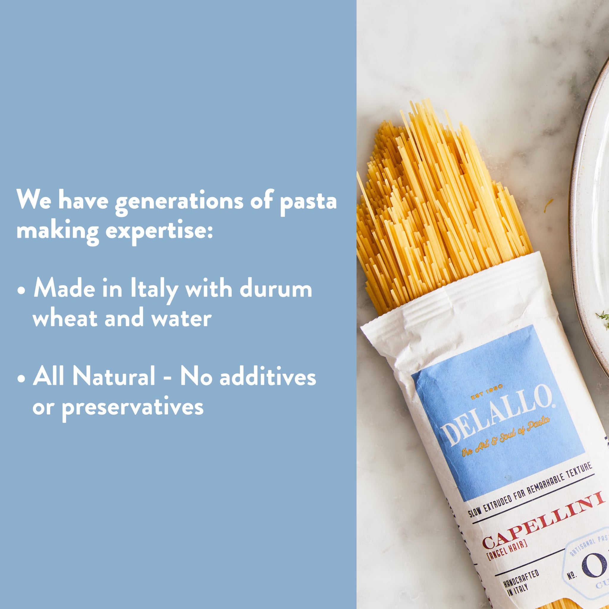 DeLallo Capellini Pasta, 16 oz Bag, 16-Pack, Angel Hair Pasta Imported from Italy, Semolina Noodles Made with 100% Durum Wheat