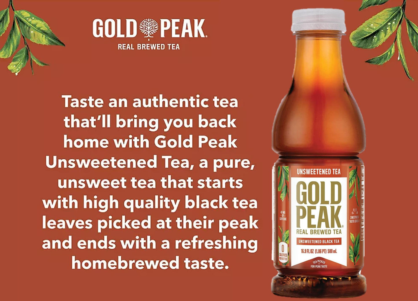 Gold Peak Unsweet Tea 16.9oz, 15 Pack Bottles, Black Tea