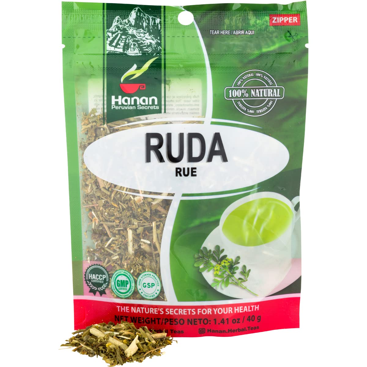 Hanan Peruvian Secrets RUE (Ruda) leaf stems Herbal Tea | 100% Natural Ruta Graveolens from Peru, traditionally used for Digestion, Calmness, Yoga