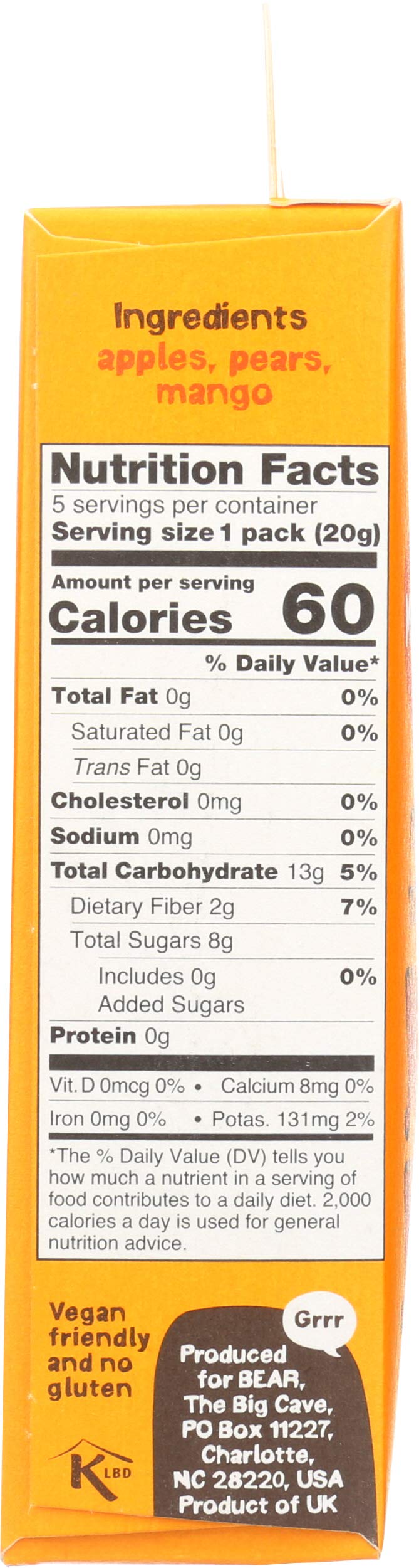 Bear Yoyo BEAR, Real Fruit Yoyos, 0.7 Oz, No added Sugar, All Natural, non GMO, Gluten Free, Vegan, Healthy on-the-go snack for kids & adults, Mango