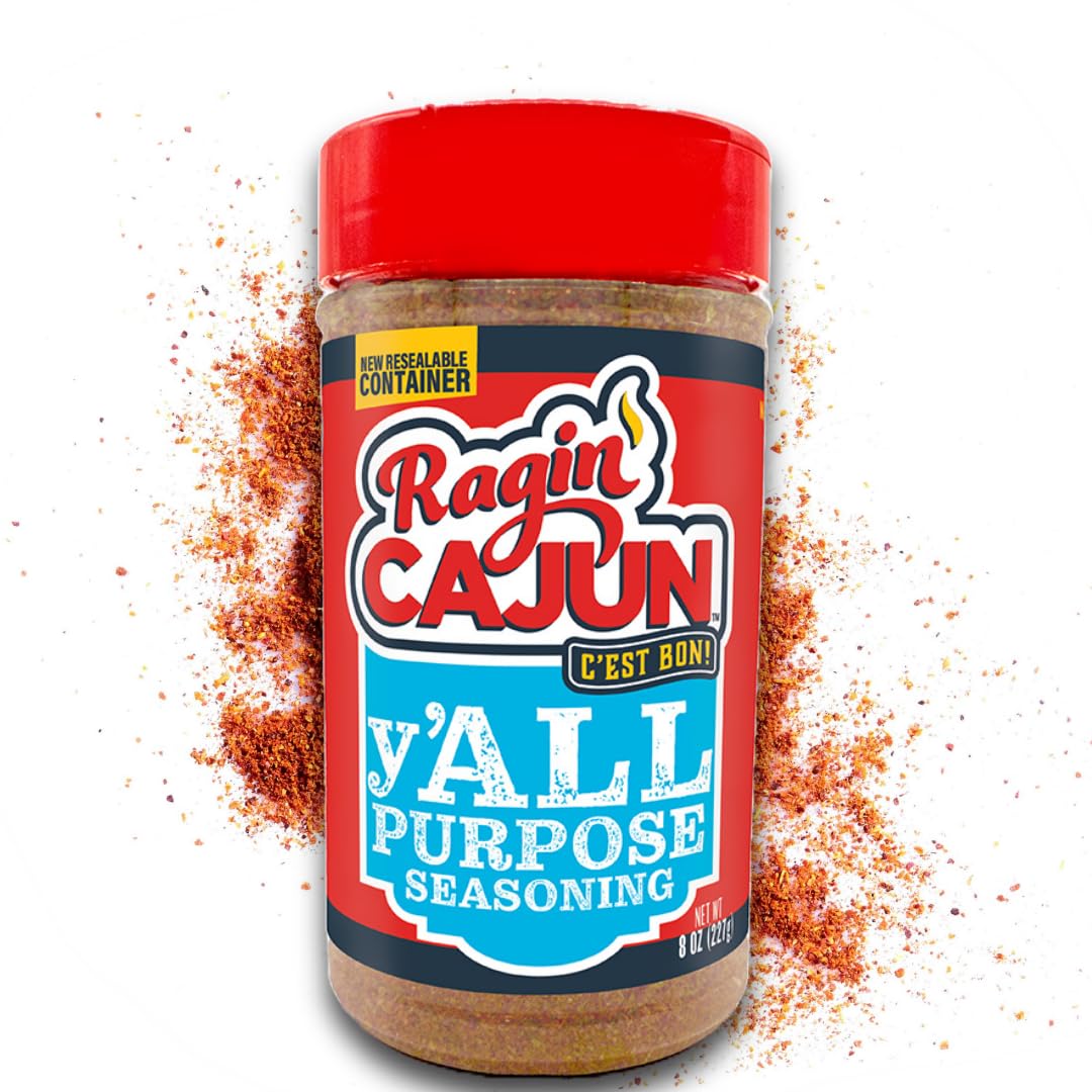 Ragin' Cajun y'ALL PURPOSE Seasoning - 8 oz Shaker - Pack of 2, Low Sodium, No MSG - Mild Louisiana Cajun Spice for Meats, Seafood & Veggies
